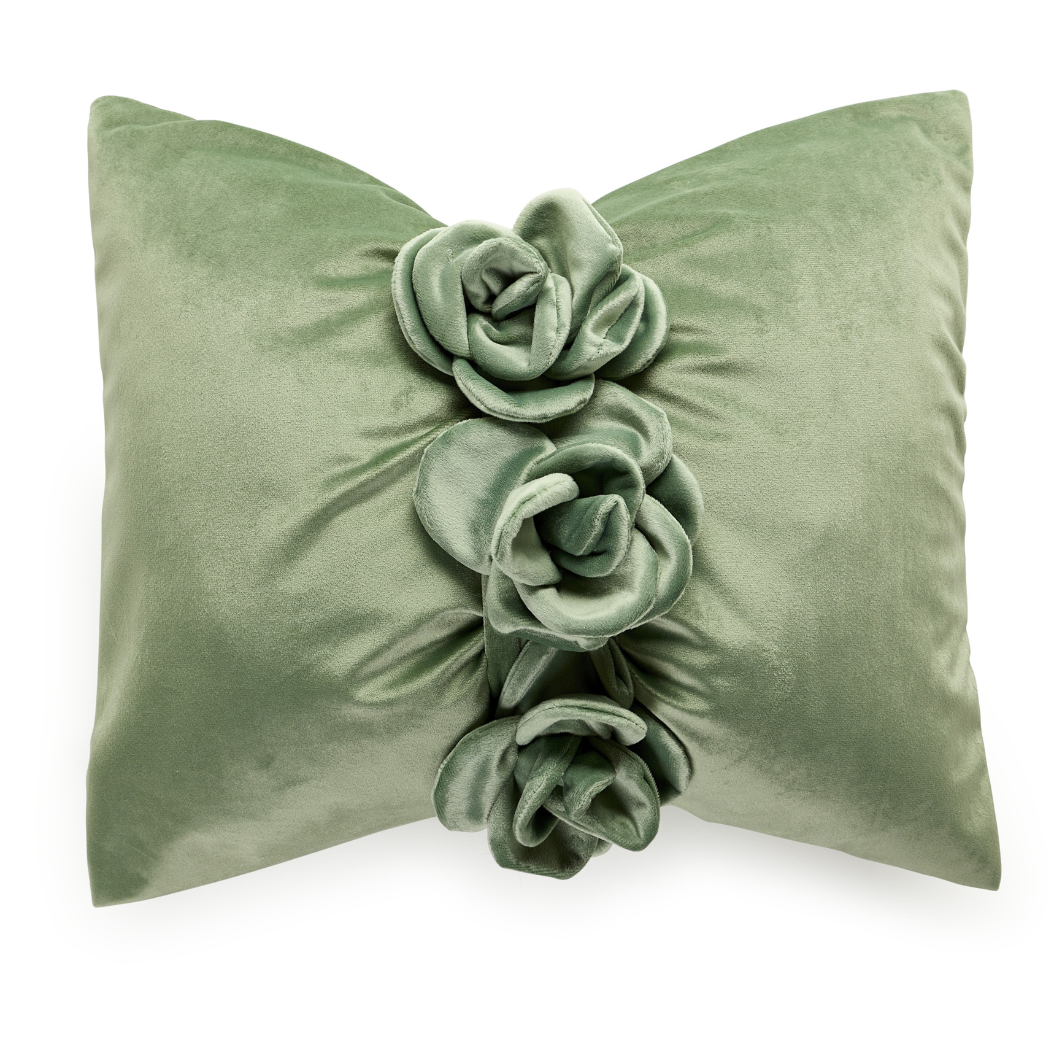 Cuscino in velluto verde con fiori